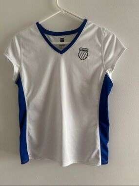 K-Swiss White & Royal Blue V-Neck Athletic Tee